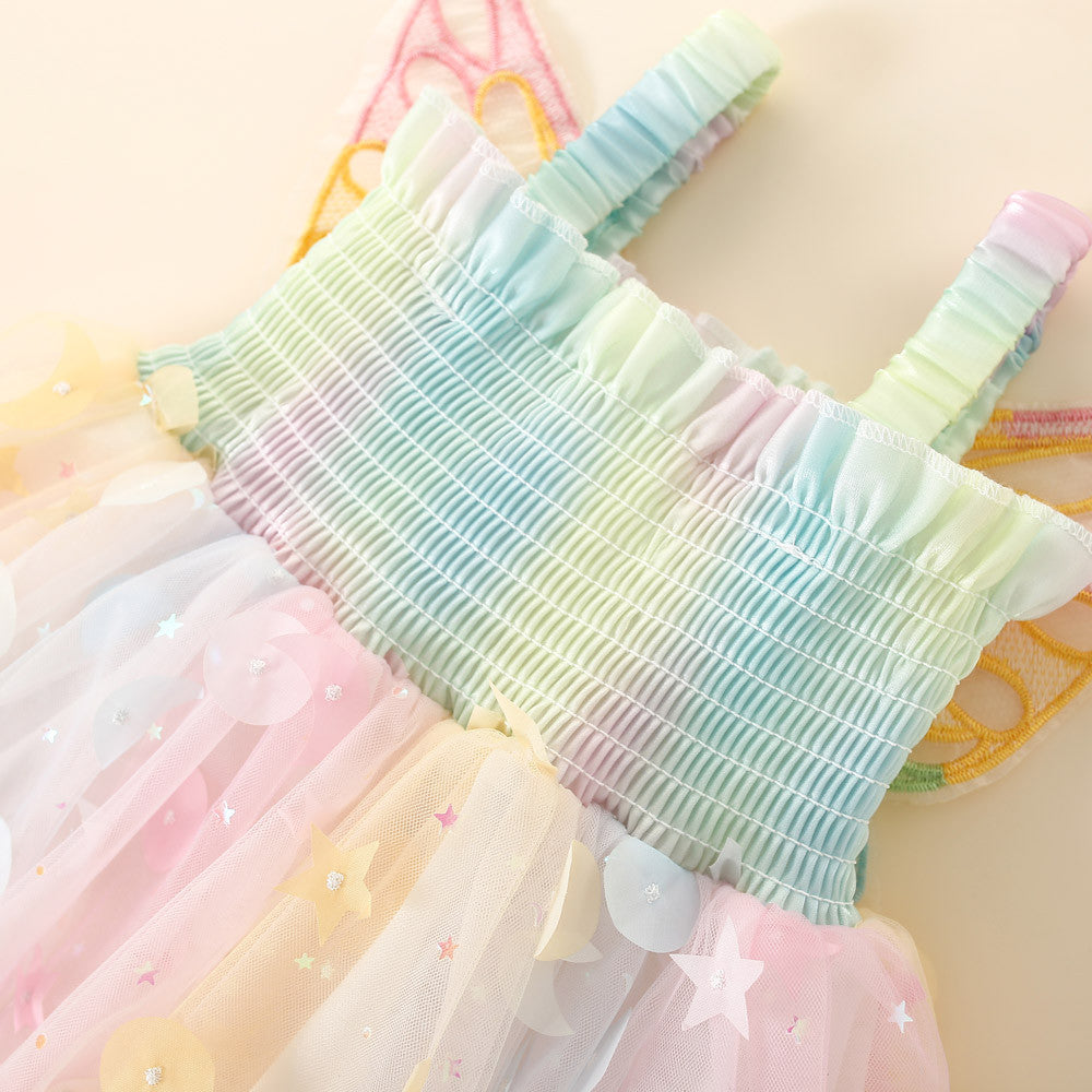 Rainbow Color Butterfly Dress For Baby Girl Fairy Princess Dress Birthday Party Dress