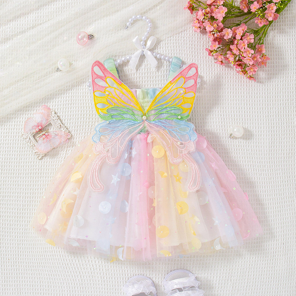 Rainbow Color Butterfly Dress For Baby Girl Fairy Princess Dress Birthday Party Dress