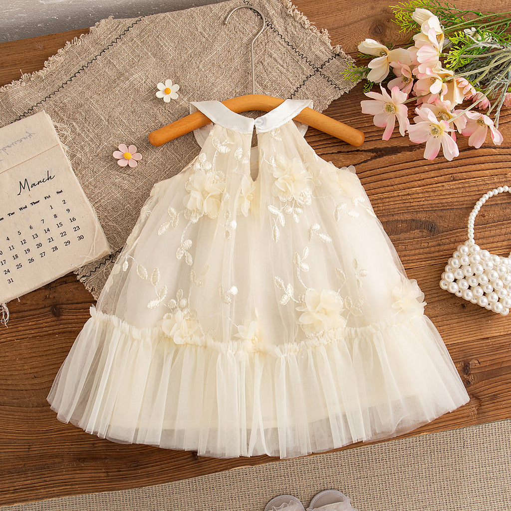 Princess Style Baby Girl Dress, Summer New Flower Embroidered Children'S Clothing Suitable For Babies Aged 9 Months To 4 Years Old