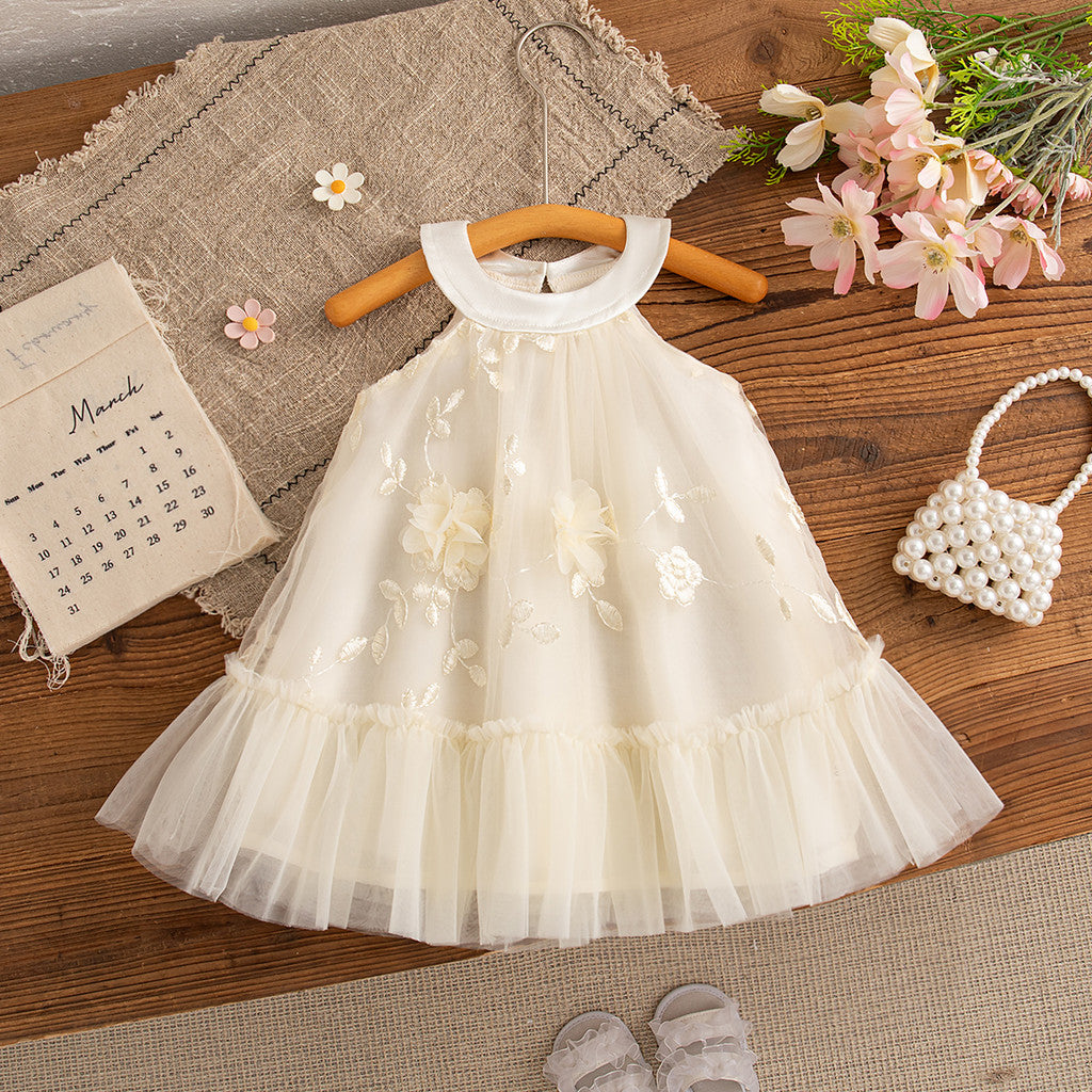 Princess Style Baby Girl Dress, Summer New Flower Embroidered Children'S Clothing Suitable For Babies Aged 9 Months To 4 Years Old