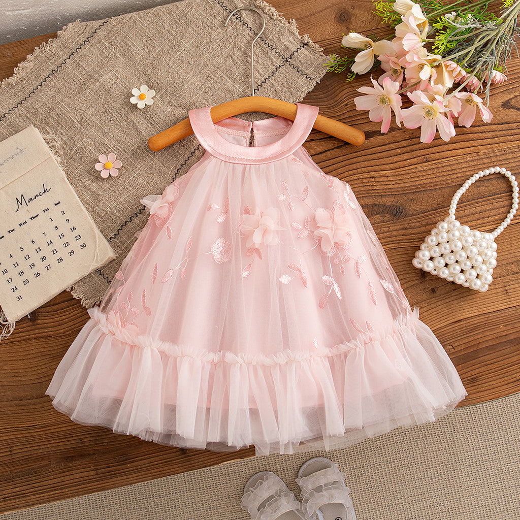 Princess Style Baby Girl Dress, Summer New Flower Embroidered Children'S Clothing Suitable For Babies Aged 9 Months To 4 Years Old