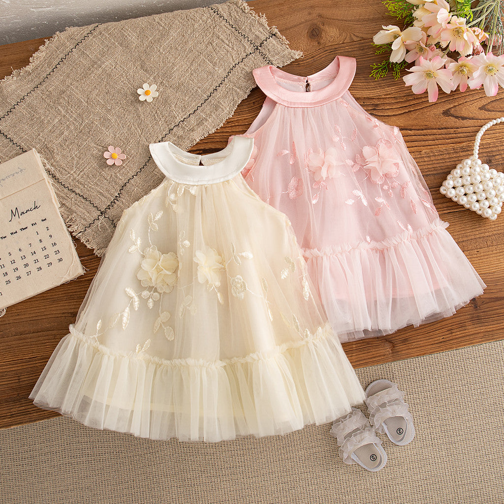Princess Style Baby Girl Dress, Summer New Flower Embroidered Children'S Clothing Suitable For Babies Aged 9 Months To 4 Years Old
