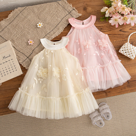 Princess Style Baby Girl Dress, Summer New Flower Embroidered Children'S Clothing Suitable For Babies Aged 9 Months To 4 Years Old