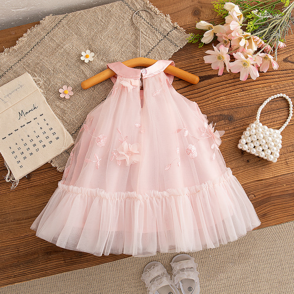 Princess Style Baby Girl Dress, Summer New Flower Embroidered Children'S Clothing Suitable For Babies Aged 9 Months To 4 Years Old