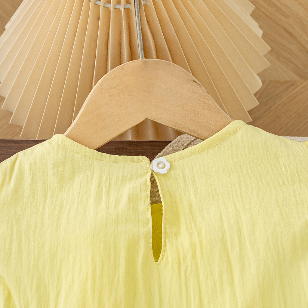 Summer Yellow Dress for Kids Batwing Sleeved Flower Dress Girls Birthday Party Outfit