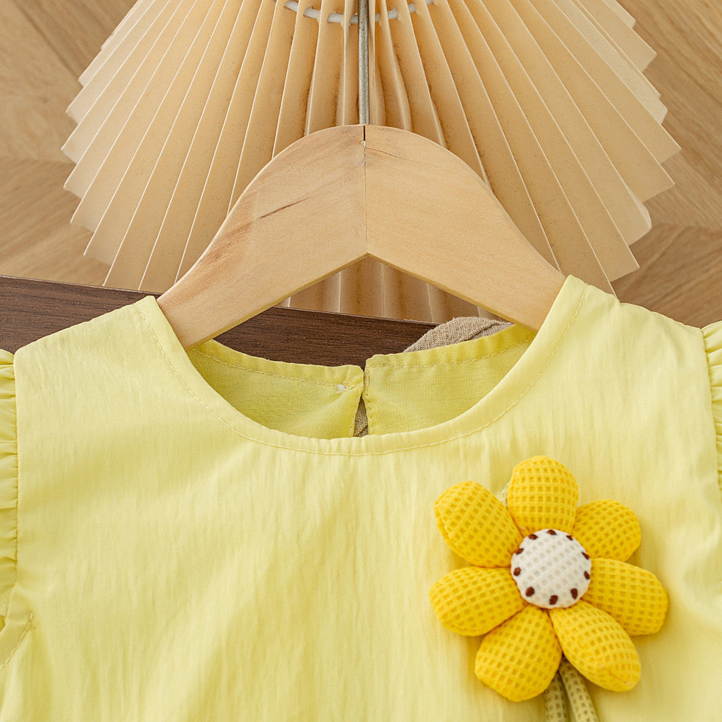 Summer Yellow Dress for Kids Batwing Sleeved Flower Dress Girls Birthday Party Outfit