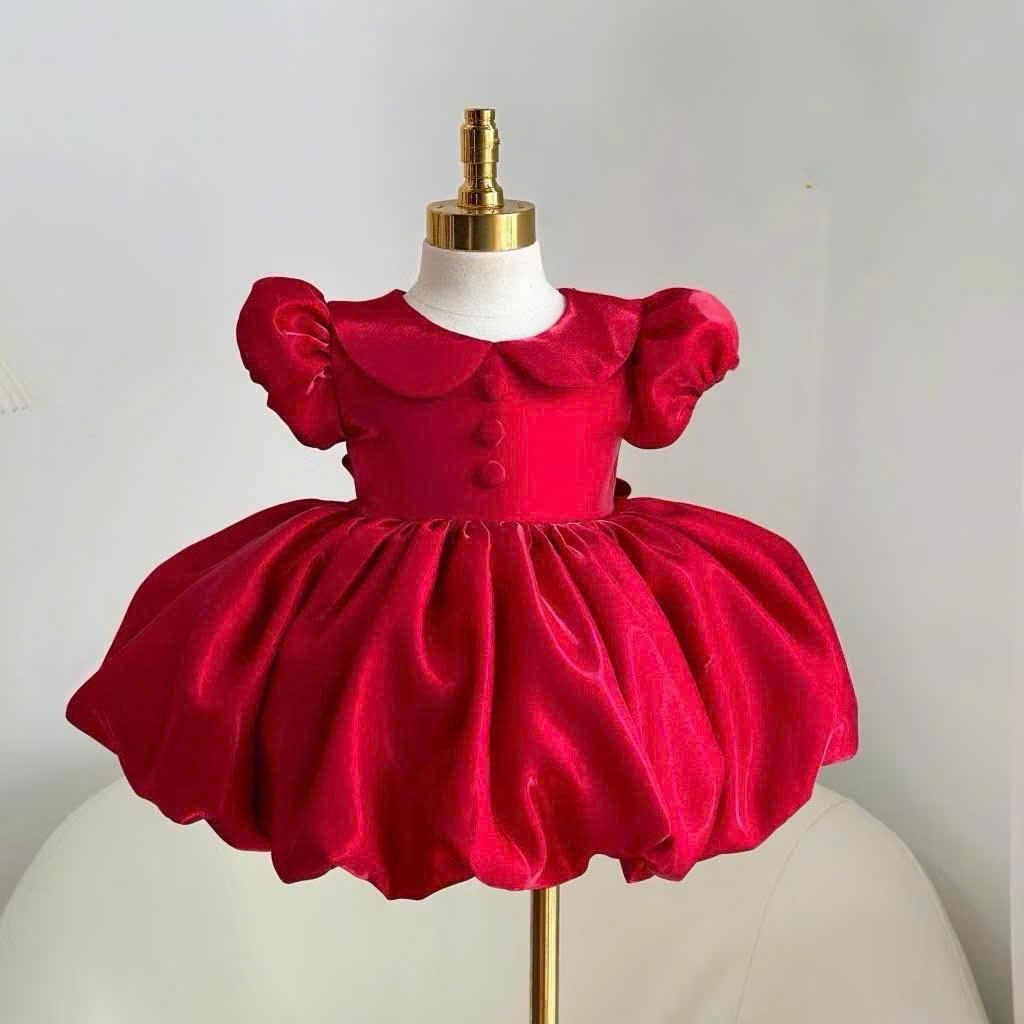 [Ribaby] HIGH QUALITY LOTUS NECK PUMPKIN PRINCESS DRESS FOR GIRLS (FULL 3 COLORS) - Free Accessory Set