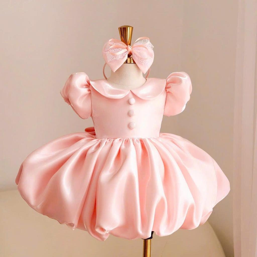 [Ribaby] HIGH QUALITY LOTUS NECK PUMPKIN PRINCESS DRESS FOR GIRLS (FULL 3 COLORS) - Free Accessory Set